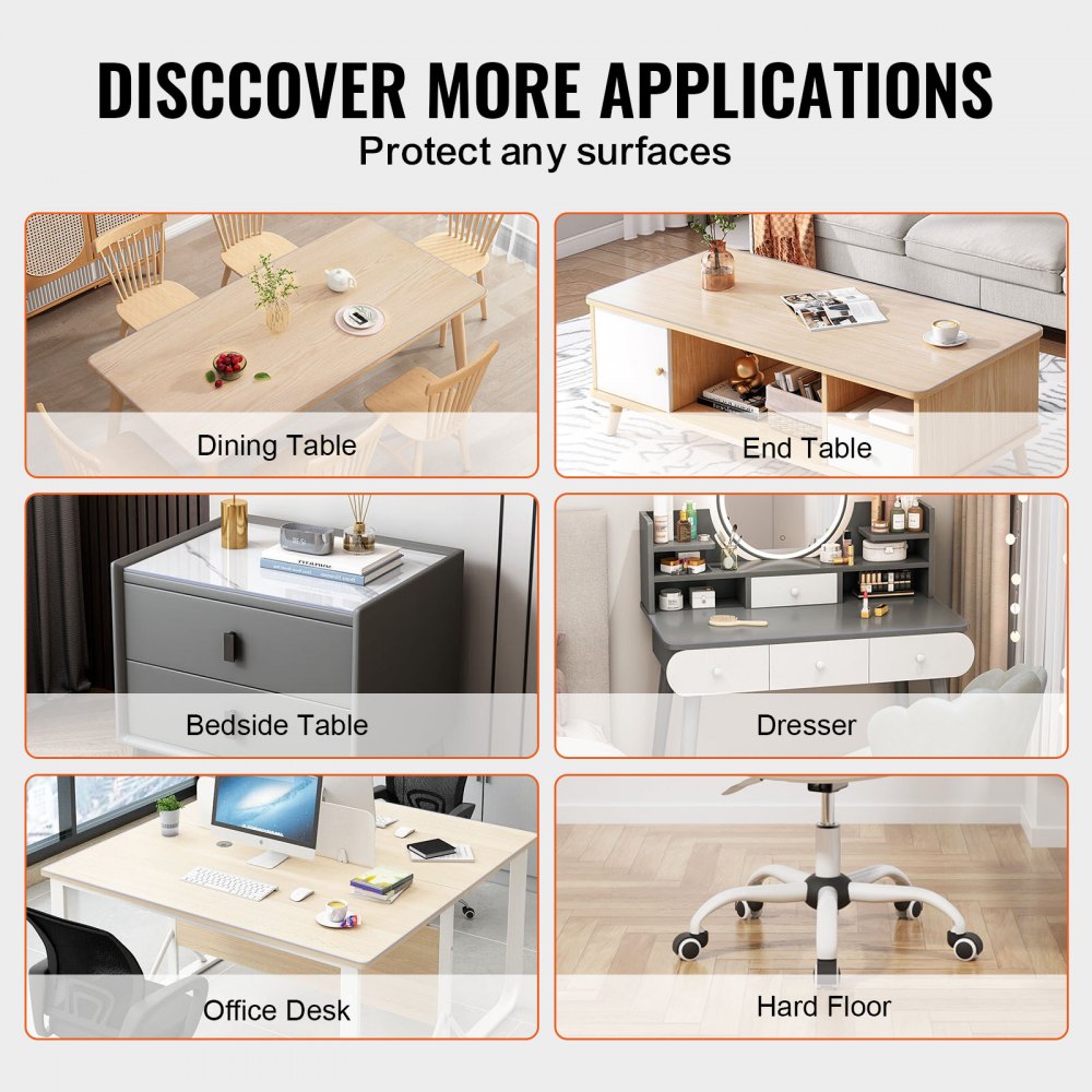 VEVOR Plastic Table Cover, 54 x 54 Inch 1.5 mm Thick Clear Table Protector, Square PVC Desk Mat, Waterproof & Easy Cleaning Desk Pad Tablecloth, for Office Dresser Dining Room Table Night Stand