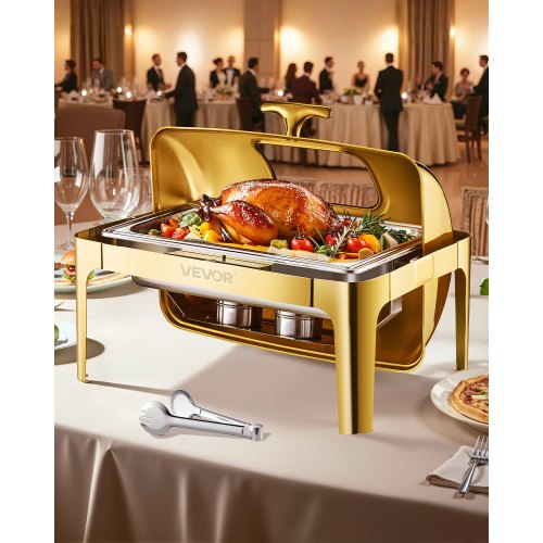 VEVOR 9Qt Rectangle Roll Top Chafing Dish Set with Full-Size Pan Stainless Steel