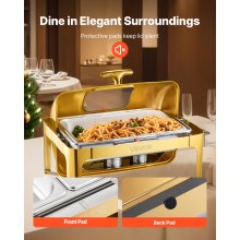 9Qt Rectangle Roll Top Chafing Dish Set with Full-Size Pan Stainless Steel Gold