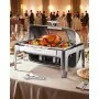 VEVOR Roll Top Chafing Dish Buffet Complete Set, 9 Qt 1 Pack Stainless Steel Chafer with 2 Half Size Pans, Rectangle Catering Warmer Server with Visible Lid Water Pan Folding Stand Fuel Holder, Silver