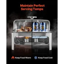 VEVOR 9Qt 1 Pack Rectangle Roll Top Chafing Dish Set with 2 Half Size Pans