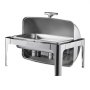 VEVOR Roll Top Chafing Dish Buffet Complete Set, 9Qt Stainless Steel Chafer with Full Size Pan, Rectangle Catering Warmer Server with Lid Water Pan Folding Stand Fuel Holder Meal Clip, Silver