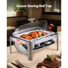 9Qt Rectangle Roll Top Chafing Dish Set with Full-Size Pan Stainless Steel