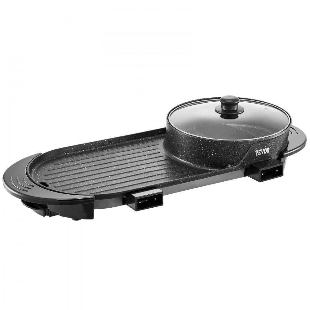VEVOR Hot Pot with Grill, 2200W 2-in-1 Electric Smokeless Grill and Hot Pot, Korean BBQ Shabu Shabu Hotpot with Separate Dual Temperature Control, Non-stick Pan, for 1-6 People Family Dinning