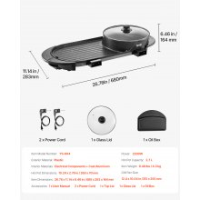 VEVOR Hot Pot with Grill 2200W 2-in-1 Electric Smokeless Grill and Hot Pot