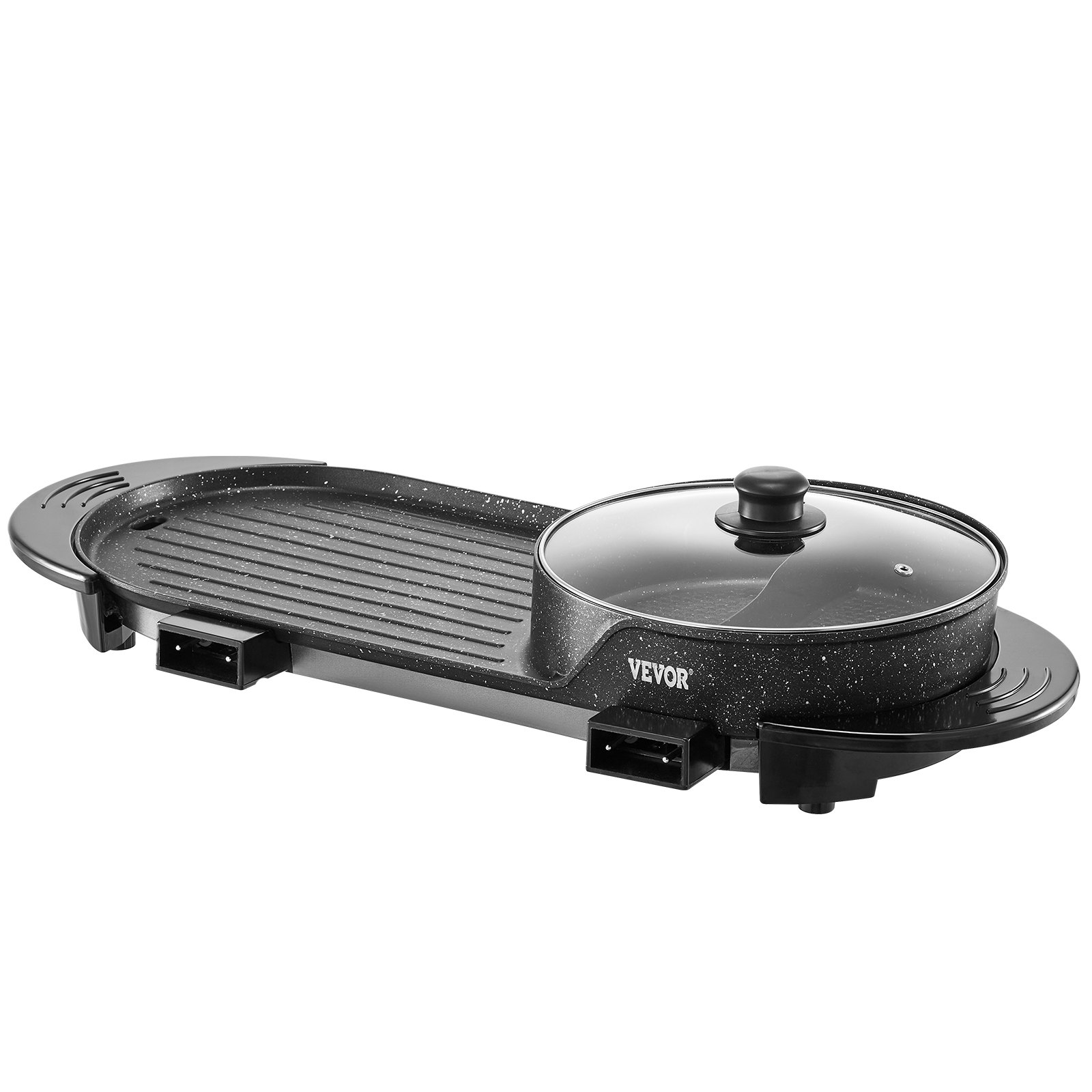 VEVOR Hot Pot with Grill, 2200W 2-in-1 Electric Smokeless Grill and Hot Pot, Korean BBQ Shabu Shabu Hotpot with Separate Dual Temperature Control, Non-stick Pan, for 1-6 People Family Dinning