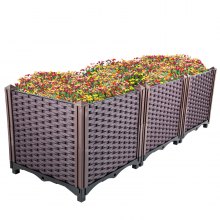VEVOR Plastic Raised Garden Bed, 14.5”H Flower Box Kit, Brown Rattan Style Grow Planter Care Box, Set of 3 Raised Garden Planter, Self-watering Elevated Herb Planter, Raised Garden Beds In/Outdoor