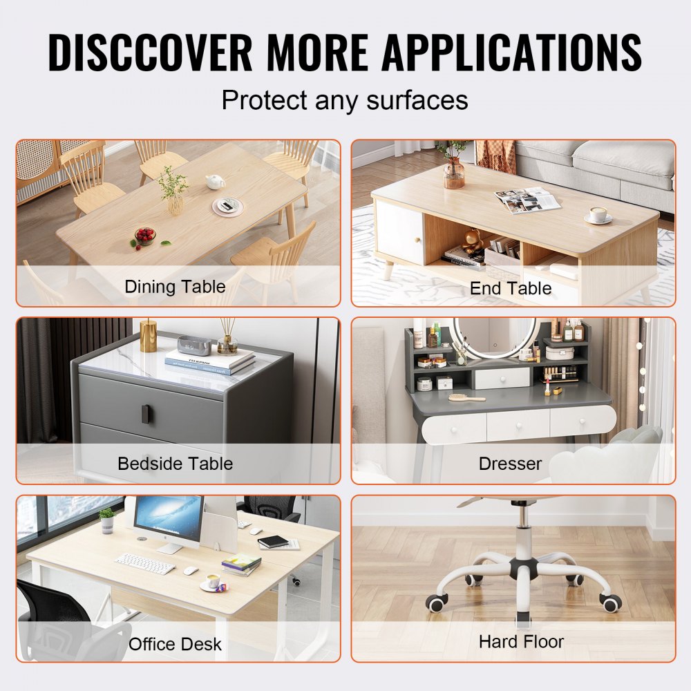 VEVOR Clear Table Cover Protector, 24" x 48"/613 x 1230.2 mm Table Cover, 1.5 mm Thick PVC Plastic Tablecloth, Waterproof Desktop Protector for Writing Desk, Coffee Table, Dining Room Table