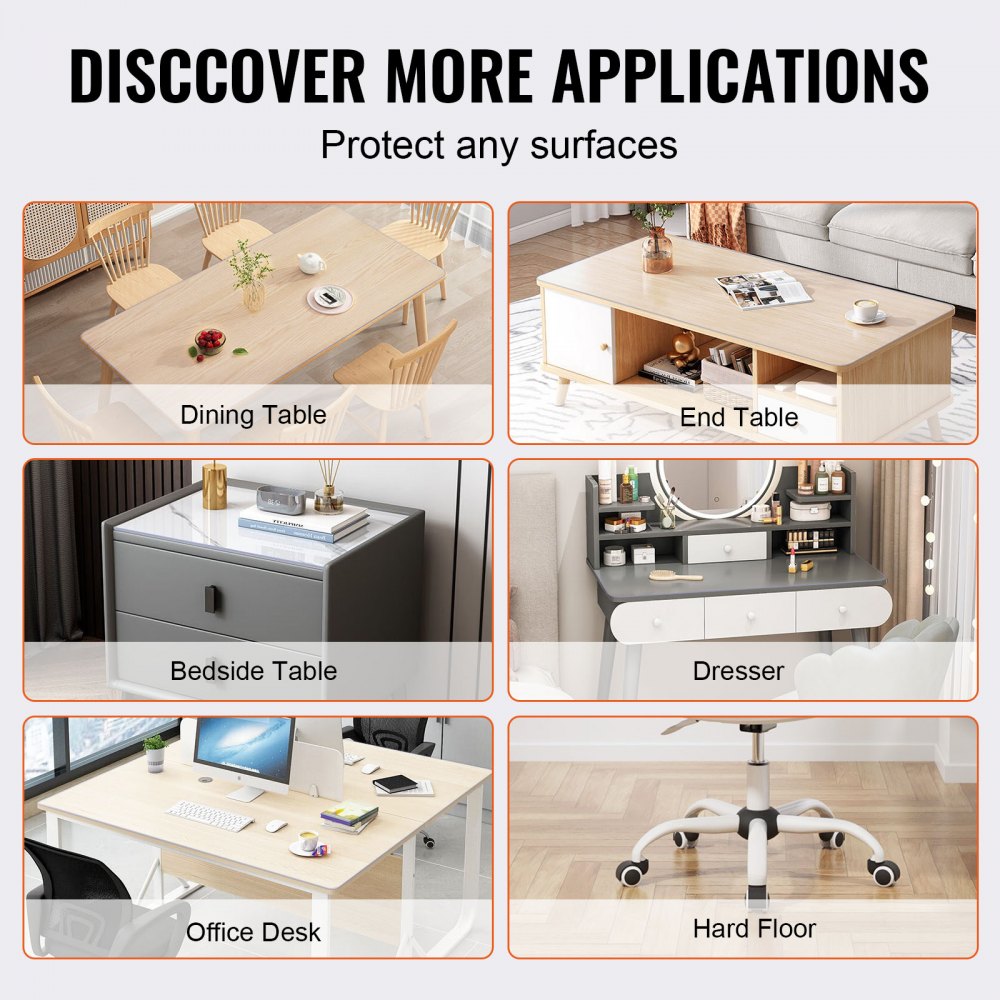 VEVOR Clear Table Cover Protector, 36" x 72" Rectangle Table Cover, 1.5 mm Thick PVC Plastic Tablecloth, Waterproof Desktop Protector for Writing Desk, Coffee Table, Dining Room Table