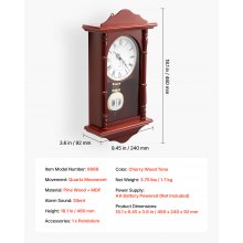 Grandfather Clock Vintage Pendulum Wall Clock 18 in with Quartz Movement