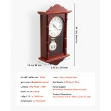 Grandfather Clock Vintage Pendulum Wall Clock 18 in with Quartz Movement