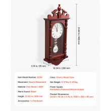 Grandfather Clock Vintage Pendulum Wall Clock 23.2 in with Quartz Movement