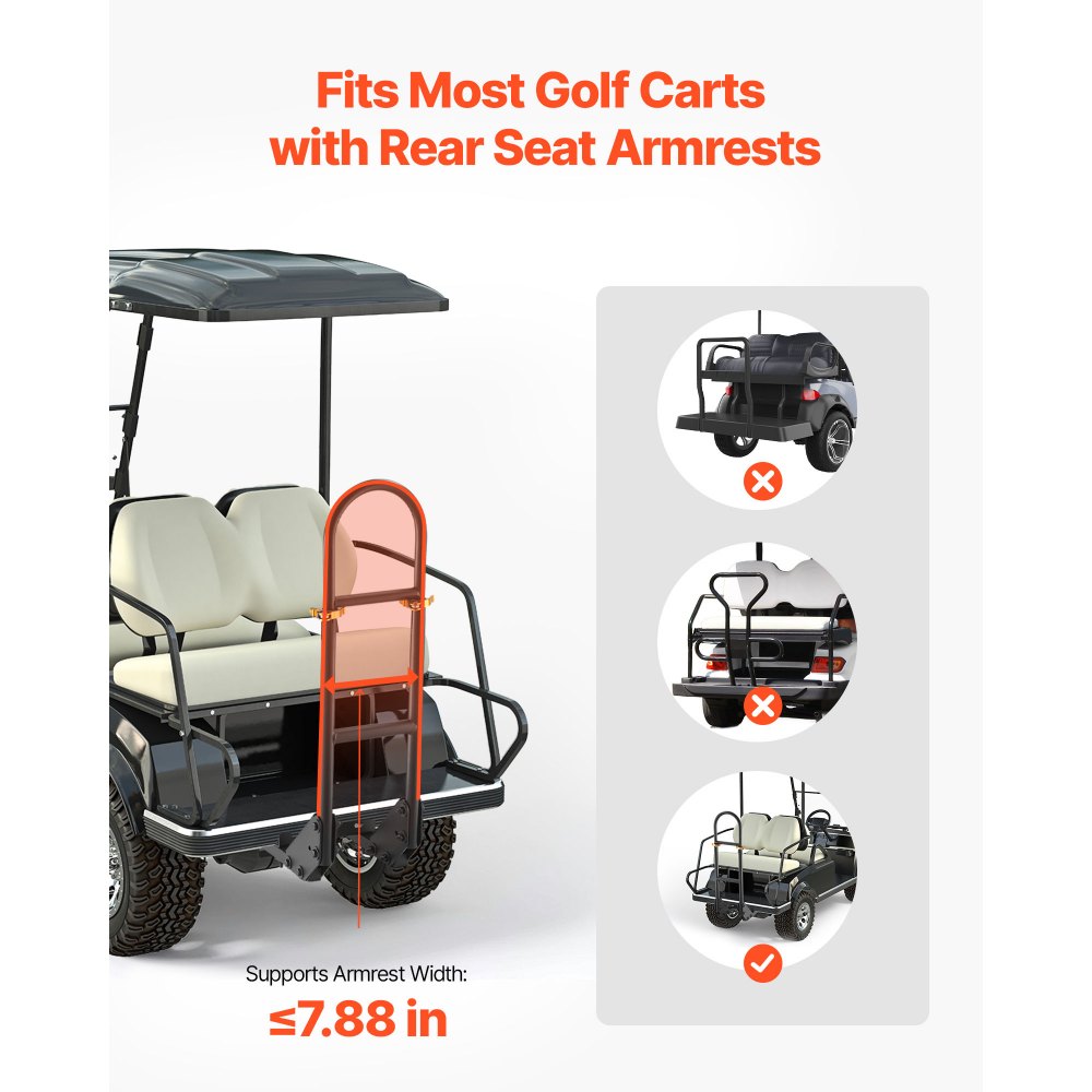 VEVOR Golf Cart Rear Seat Bag Holder, 688 x 395 x 755 mm, Compatible with Most Golf Carts with Rear Seat Grab Bar, Space-Saving Carbon Steel Bag Holder Bracket, No-Drilling Installation, Black