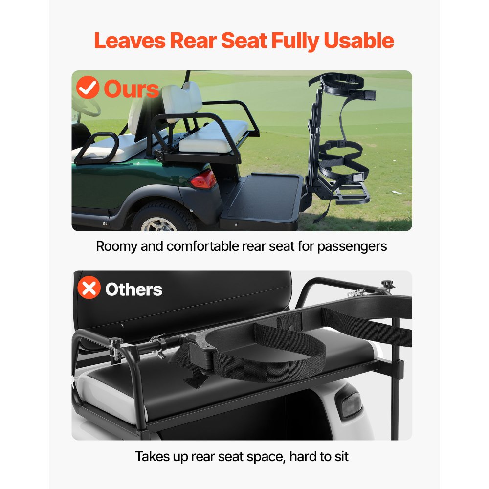 VEVOR Golf Cart Rear Seat Bag Holder, 688 x 395 x 755 mm, Compatible with Most Golf Carts with Rear Seat Grab Bar, Space-Saving Carbon Steel Bag Holder Bracket, No-Drilling Installation, Black