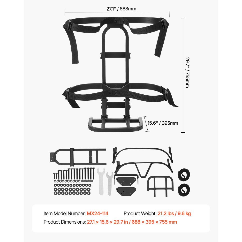 VEVOR Golf Cart Rear Seat Bag Holder, 688 x 395 x 755 mm, Compatible with Most Golf Carts with Rear Seat Grab Bar, Space-Saving Carbon Steel Bag Holder Bracket, No-Drilling Installation, Black