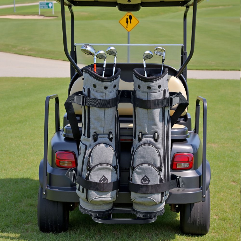 VEVOR Golf Cart Rear Seat Bag Holder, 688 x 395 x 755 mm, Compatible with Most Golf Carts with Rear Seat Grab Bar, Space-Saving Carbon Steel Bag Holder Bracket, No-Drilling Installation, Black