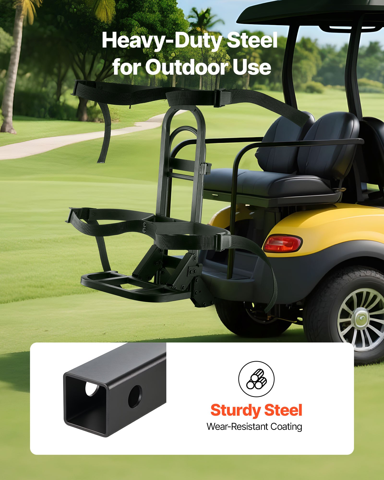 VEVOR Golf Cart Rear Seat Bag Holder, 688 x 395 x 755 mm, Compatible with Most Golf Carts with Rear Seat Grab Bar, Space-Saving Carbon Steel Bag Holder Bracket, No-Drilling Installation, Black