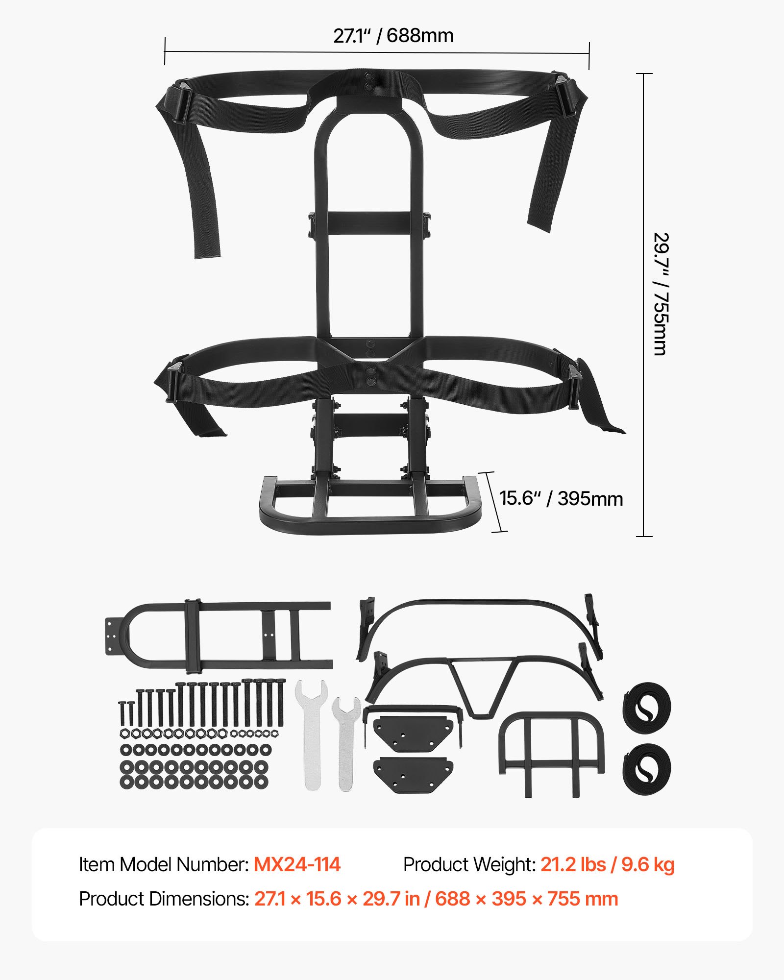 VEVOR Golf Cart Rear Seat Bag Holder, 688 x 395 x 755 mm, Compatible with Most Golf Carts with Rear Seat Grab Bar, Space-Saving Carbon Steel Bag Holder Bracket, No-Drilling Installation, Black