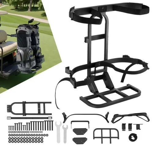 VEVOR Golf Cart Rear Seat Bag Holder, 705 x 410 x 785 mm, Compatible with Most Golf Carts with Rear Seat Grab Bar, Space-Saving Carbon Steel Bag Holder Bracket, No-Drilling Installation, Black