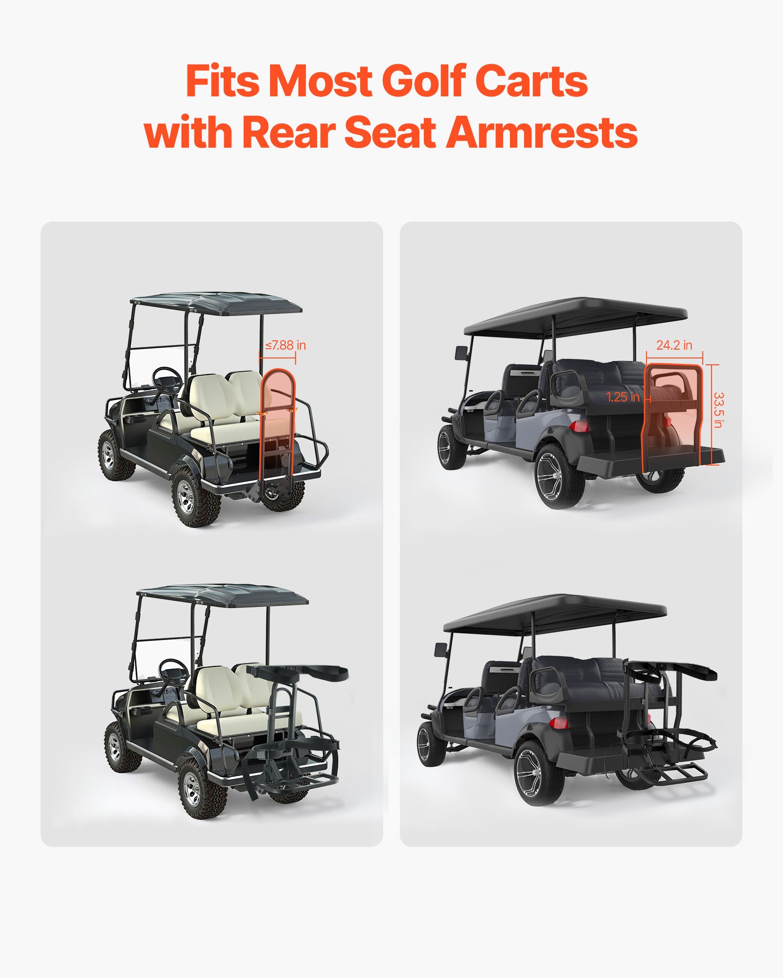 VEVOR Golf Cart Rear Seat Bag Holder, 705 x 410 x 785 mm, Compatible with Most Golf Carts with Rear Seat Grab Bar, Space-Saving Carbon Steel Bag Holder Bracket, No-Drilling Installation, Black