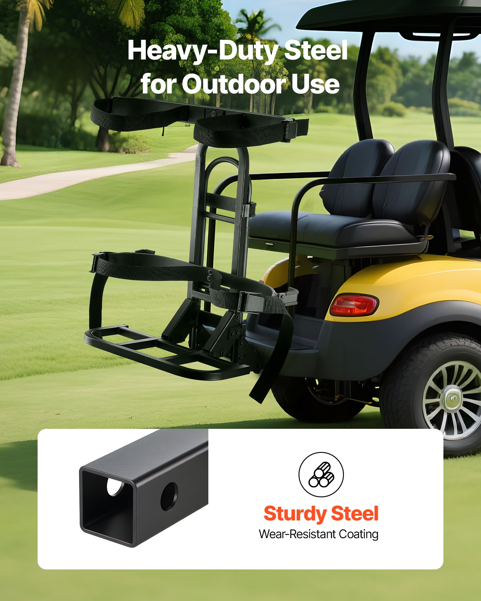 VEVOR Golf Cart Rear Seat Bag Holder, 705 x 410 x 785 mm, Compatible with Most Golf Carts with Rear Seat Grab Bar, Space-Saving Carbon Steel Bag Holder Bracket, No-Drilling Installation, Black