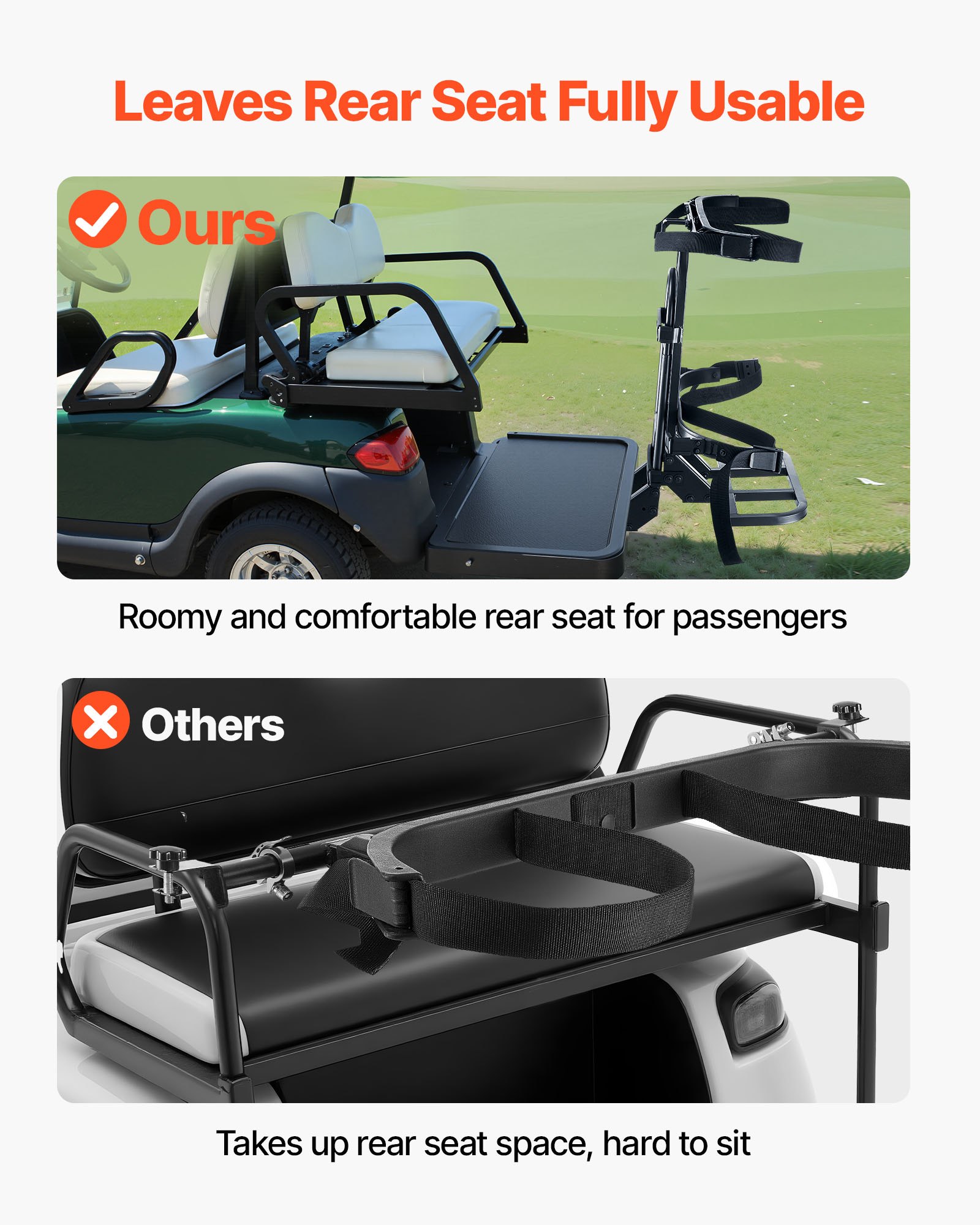 VEVOR Golf Cart Rear Seat Bag Holder, 705 x 410 x 785 mm, Compatible with Most Golf Carts with Rear Seat Grab Bar, Space-Saving Carbon Steel Bag Holder Bracket, No-Drilling Installation, Black