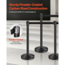 VEVOR Stanchion Post, 6 Pcs Stanchions with Retractable Belts, Carbon Steel Black Stanchions Queue with Sand Injection Hollow Base, Crowd Control Barriers for Theaters, Parties, Weddings, Exhibitions