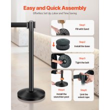 VEVOR Stanchion Post, 6 Pcs Stanchions with Retractable Belts, Carbon Steel Black Stanchions Queue with Sand Injection Hollow Base, Crowd Control Barriers for Theaters, Parties, Weddings, Exhibitions