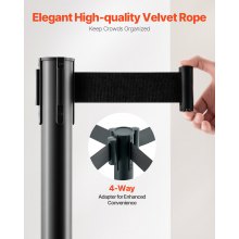 VEVOR Stanchion Post, 6 Pcs Stanchions with Retractable Belts, Carbon Steel Black Stanchions Queue with Sand Injection Hollow Base, Crowd Control Barriers for Theaters, Parties, Weddings, Exhibitions