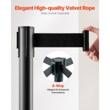 VEVOR Stanchion Post, 4 Pcs Stanchions with Retractable Belts, Carbon Steel Black Stanchions Queue with Sand Injection Hollow Base, Crowd Control Barriers for Theaters, Parties, Weddings, Exhibitions