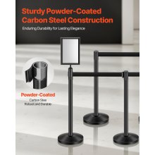 VEVOR Stanchion Post, 8 Pcs Stanchions with Retractable Belts, Carbon Steel Black Stanchions Queue with Sand Injection Hollow Base, Crowd Control Barriers for Theaters, Parties, Weddings, Exhibitions