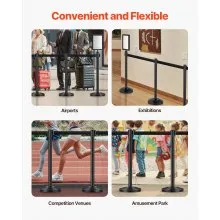VEVOR Stanchion Post, 8 Pcs Stanchions with Retractable Belts, Carbon Steel Black Stanchions Queue with Sand Injection Hollow Base, Crowd Control Barriers for Theaters, Parties, Weddings, Exhibitions