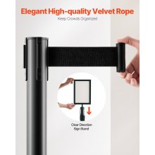 VEVOR Stanchion Post, 8 Pcs Stanchions with Retractable Belts, Carbon Steel Black Stanchions Queue with Sand Injection Hollow Base, Crowd Control Barriers for Theaters, Parties, Weddings, Exhibitions