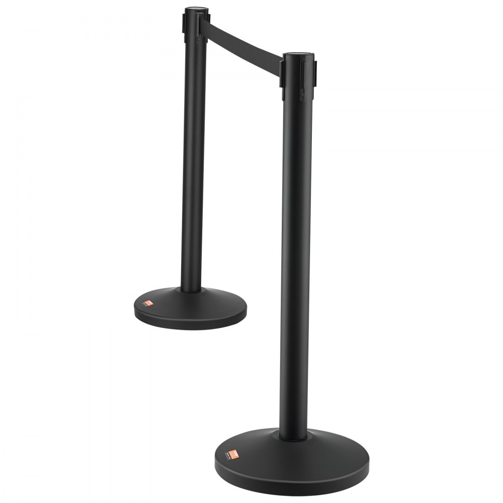 VEVOR Crowd Control Stanchion, 4-Pack Crowd Control Barrier, Carbon Steel Baking Painted Stanchion Queue Post with 2PCS 6.5FT Retractable Belt & Fillable Base, Belt Barrier Line Divider, Easy Assembly