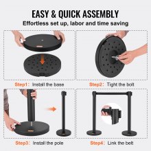 VEVOR Crowd Control Stanchions, 2-Pack Crowd Control Barriers, Carbon Steel Baking Painted Stanchion Queue Post with 6.5FT Black Retractable Belt, Belt Barriers Line Divider for Exhibition, Airport