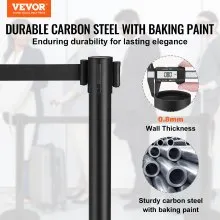 VEVOR Crowd Control Stanchions, 2-Pack Crowd Control Barriers, Carbon Steel Baking Painted Stanchion Queue Post with 6.5FT Black Retractable Belt, Belt Barriers Line Divider for Exhibition, Airport