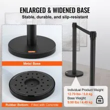 VEVOR Crowd Control Stanchions, 2-Pack Crowd Control Barriers, Carbon Steel Baking Painted Stanchion Queue Post with 6.5FT Black Retractable Belt, Belt Barriers Line Divider for Exhibition, Airport