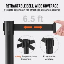 VEVOR Crowd Control Stanchions, 2-Pack Crowd Control Barriers, Carbon Steel Baking Painted Stanchion Queue Post with 6.5FT Black Retractable Belt, Belt Barriers Line Divider for Exhibition, Airport