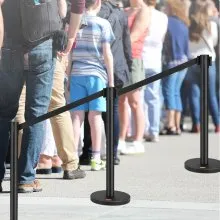 VEVOR Crowd Control Stanchions, 2-Pack Crowd Control Barriers, Carbon Steel Baking Painted Stanchion Queue Post with 6.5FT Black Retractable Belt, Belt Barriers Line Divider for Exhibition, Airport