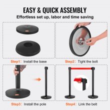VEVOR Crowd Control Stanchions, 2-Pack Crowd Control Barriers, Carbon Steel Baking Painted Stanchion Queue Post with 11FT Red Retractable Belt, Belt Barriers Line Divider for Exhibition, Airport