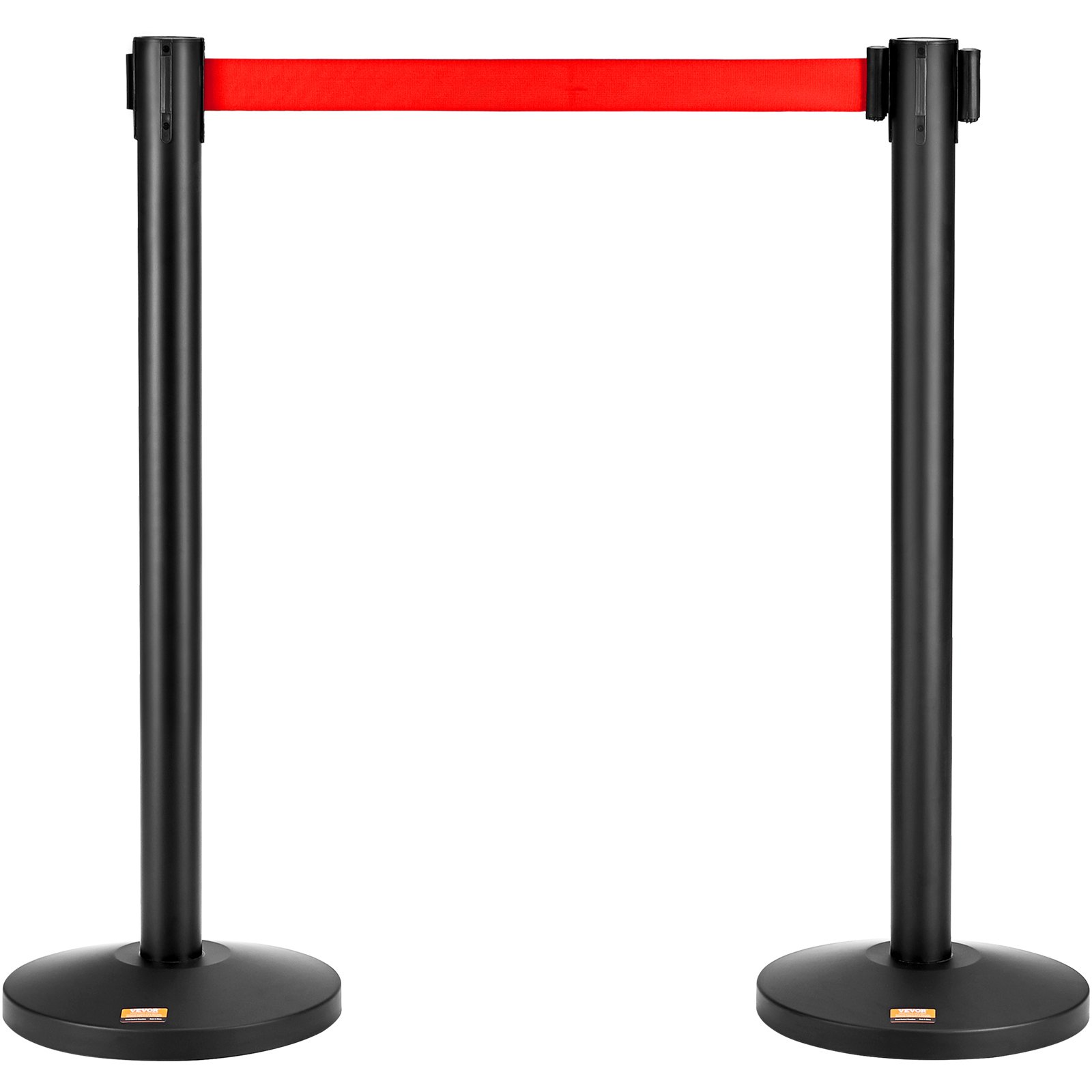 VEVOR Crowd Control Stanchions, 2-Pack Crowd Control Barriers, Carbon Steel Baking Painted Stanchion Queue Post with 3.35 m Red Retractable Belt, Belt Barriers Line Divider for Exhibition, Airport