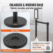 VEVOR Crowd Control Stanchions, 6-Pack Crowd Control Barriers, Carbon Steel Baking Painted Stanchion Queue Post with Sign Holder & 3PCS 6.5FT Retractable Belt, Belt Barrier Line Divider, Easy Assembly