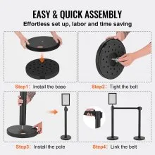 VEVOR Crowd Control Stanchions, 6-Pack Crowd Control Barriers, Carbon Steel Baking Painted Stanchion Queue Post with Sign Holder & 3PCS 6.5FT Retractable Belt, Belt Barrier Line Divider, Easy Assembly