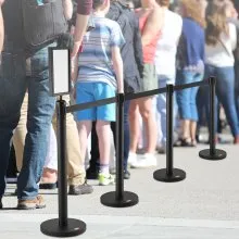 VEVOR Crowd Control Stanchions, 6-Pack Crowd Control Barriers, Carbon Steel Baking Painted Stanchion Queue Post with Sign Holder & 3PCS 6.5FT Retractable Belt, Belt Barrier Line Divider, Easy Assembly