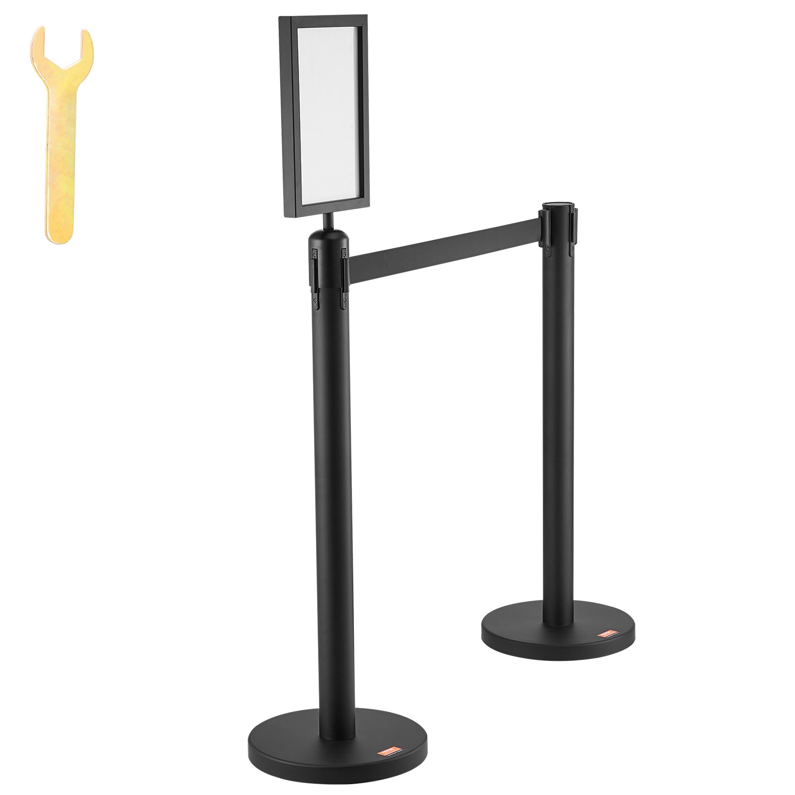 VEVOR Crowd Control Stanchions, 6-Pack Crowd Control Barriers, Carbon Steel Baking Painted Stanchion Queue Post with Sign Holder & 3PCS 6.5FT Retractable Belt, Belt Barrier Line Divider, Easy Assembly
