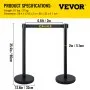 VEVOR Crowd Control Stanchions, 6-Pack Crowd Control Barriers with 3PCS 6.5FT Retractable Belt, Stanchion Posts Queue Pole for Crowd Control Barriers, Easy Assembly