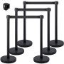 VEVOR 6PCS Black Belt Stanchion Queue Posts Stand Rope Retractable Crowd Barrier