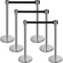 VEVOR Crowd Control Stanchion, 6-Pack Crowd Control Barrier, Carbon Steel Baking Painted Stanchion Queue Post with 3CS Retractable Belt & Fillable Base, Belt Barrier Line Divider, Easy Assembly