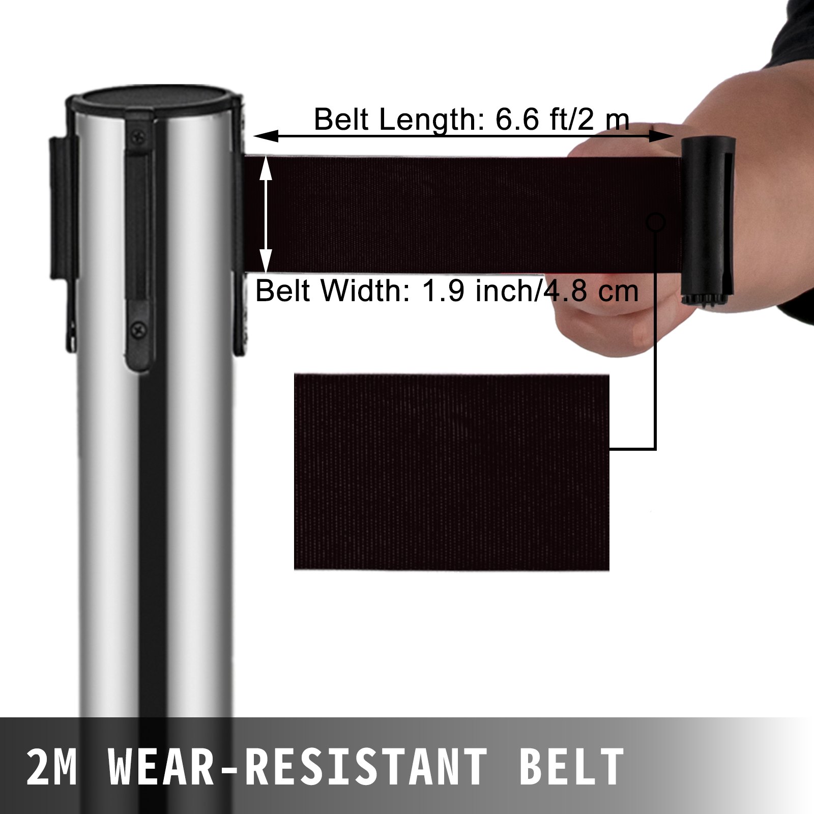 VEVOR Crowd Control Stanchion, 6-Pack Crowd Control Barrier, Carbon Steel Baking Painted Stanchion Queue Post with 3CS Retractable Belt & Fillable Base, Belt Barrier Line Divider, Easy Assembly
