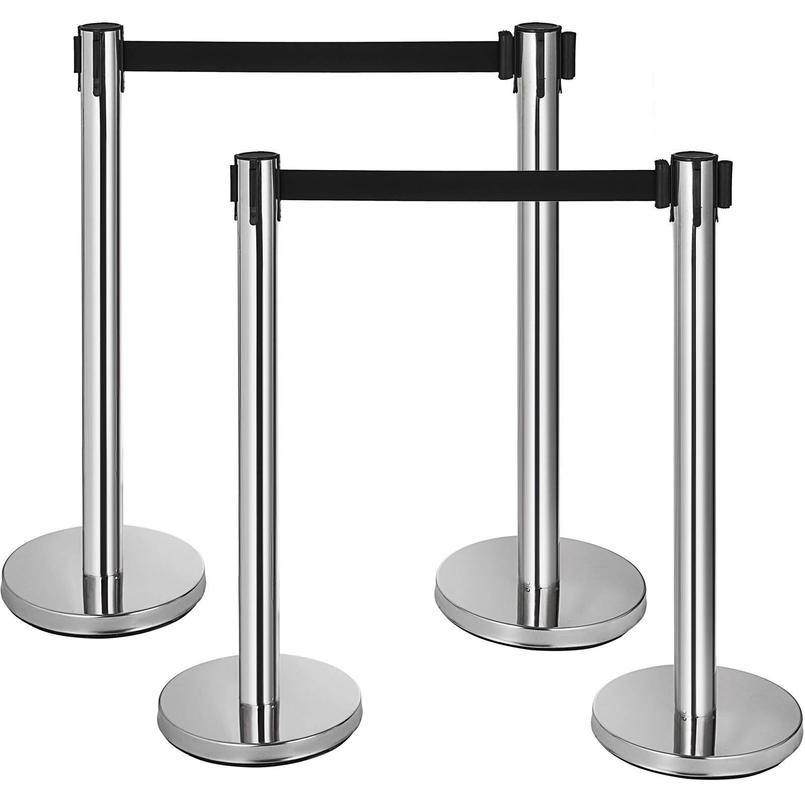 VEVOR Crowd Control Stanchion, 6-Pack Crowd Control Barrier, Carbon Steel Baking Painted Stanchion Queue Post with 3CS Retractable Belt & Fillable Base, Belt Barrier Line Divider, Easy Assembly